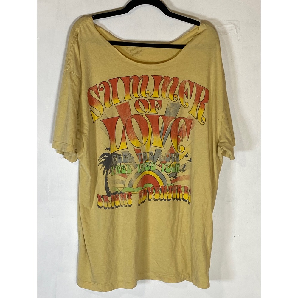 Summer of Love Graphic Tee Yellow Festival Boho Hippie Distressed TShirt 2X